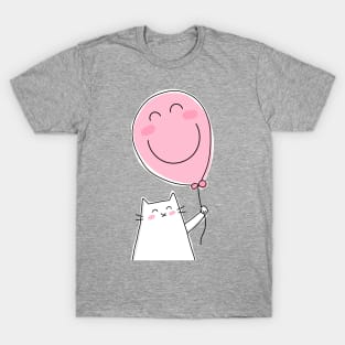 Cat Holding a Pink Smiley Face Balloon T-Shirt